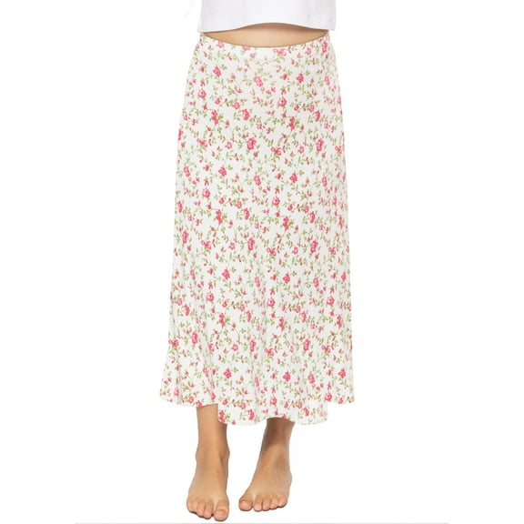 Stretch Is Comfort Girl's A-Line Skirt Ankle Length Pink Rose Vine X-Large