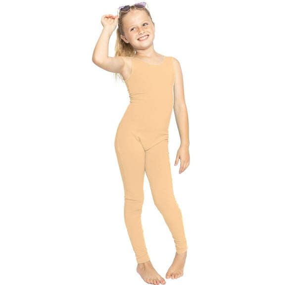 Stretch Is Comfort Girl's Cotton Unitard Beige Small