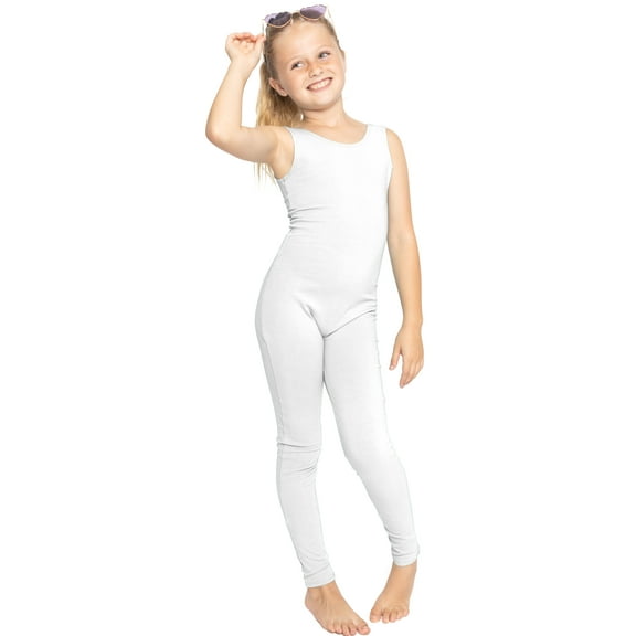 Stretch Is Comfort Girl's Cotton Unitard White Small
