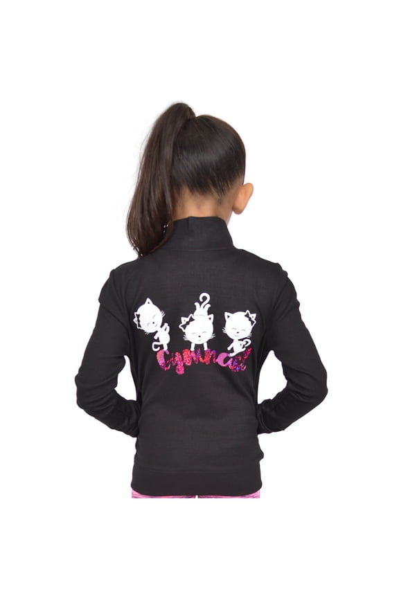 Girl's Glitter | Gymnastics Cats| Jacket Mock Neck | Youth 4-12