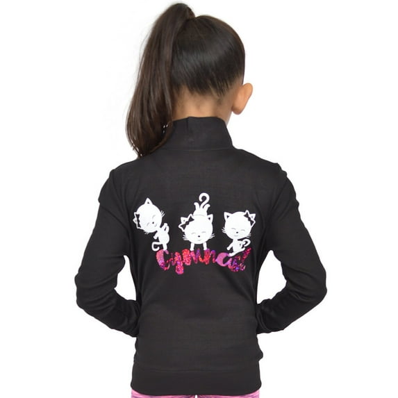 Stretch Is Comfort Girl's Glitter | Gymnastics Cats| Jacket Mock Neck | Youth 4-12