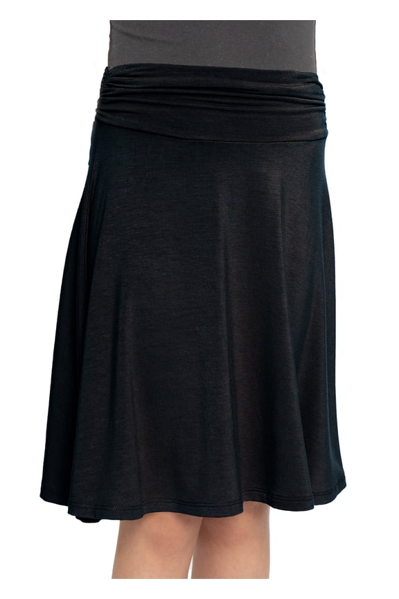 Girl's Knee Length Flowy Ruched Waistband Skirt | Child Size 6 -14