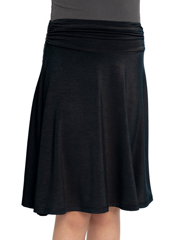 Girl's Knee Length Flowy Ruched Waistband Skirt | Child Size 6 -14