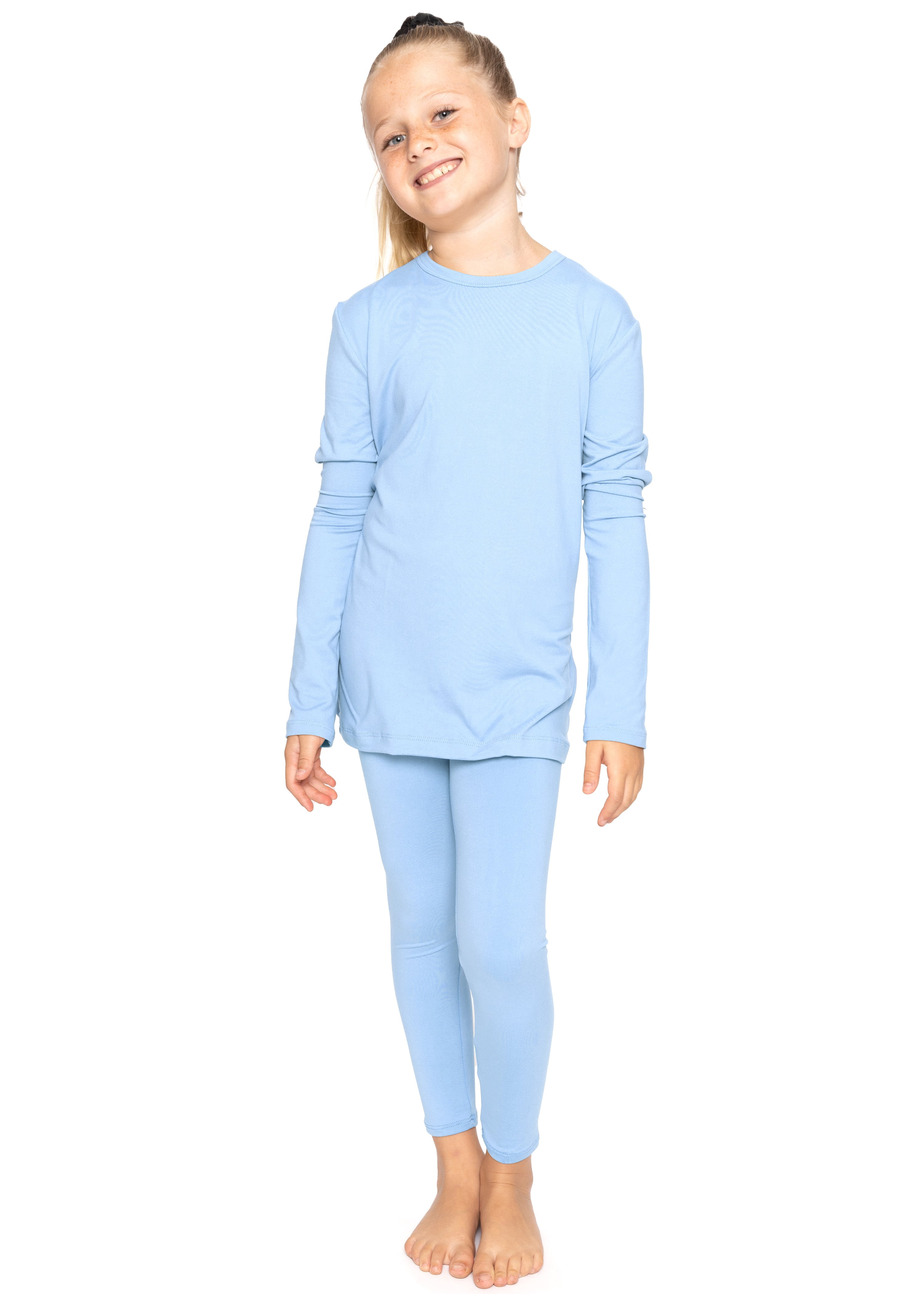 Stretch Is Comfort Girl's Long Sleeve Crew Neck and Leggings Set Baby Blue Large