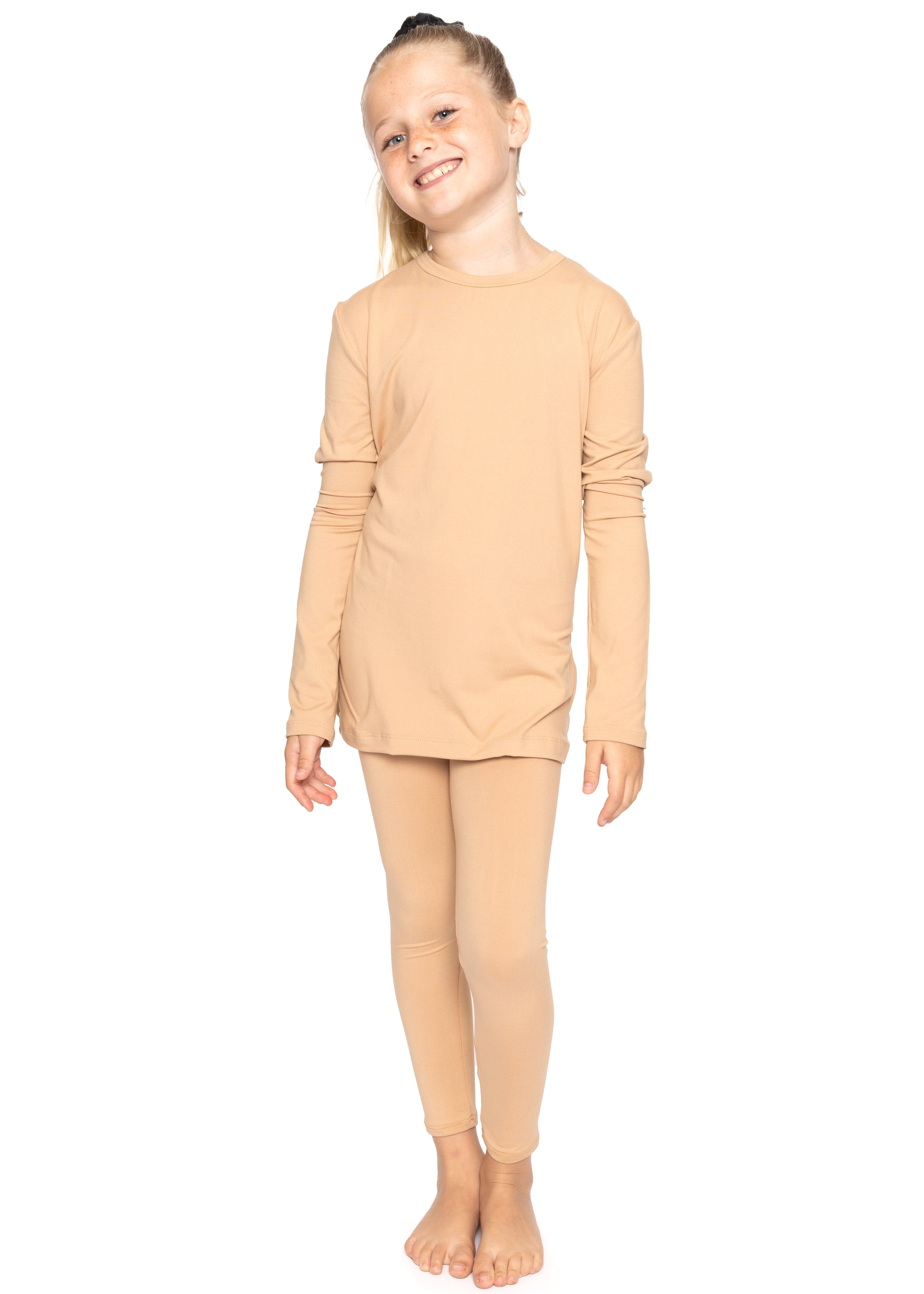 Stretch Is Comfort Girl's Long Sleeve Crew Neck and Leggings Set Beige X-Small