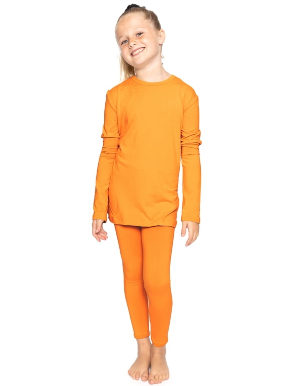 Girl's Long Sleeve Crew Neck and Leggings Set Orange Medium