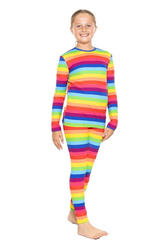 Girl's Long Sleeve Crew Neck and Leggings Set Rainbow Medium