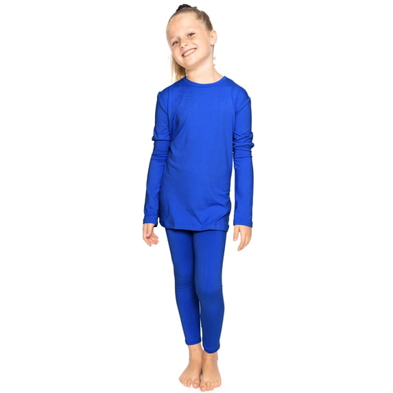 Stretch Is Comfort Girl's Long Sleeve Crew Neck and Leggings Set Royal Blue Medium