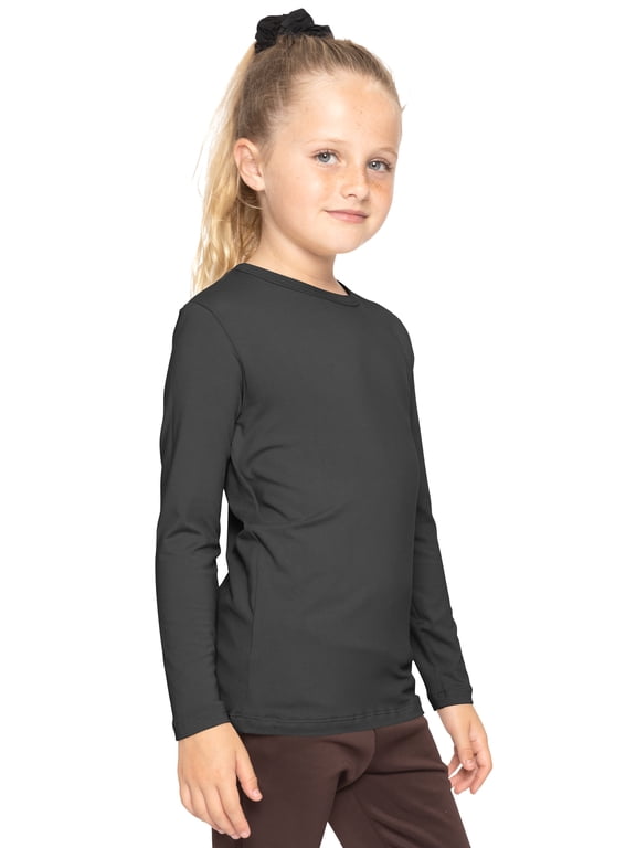 Girl's Poly/Spandex Crew Neck Long Sleeve Top Black Small