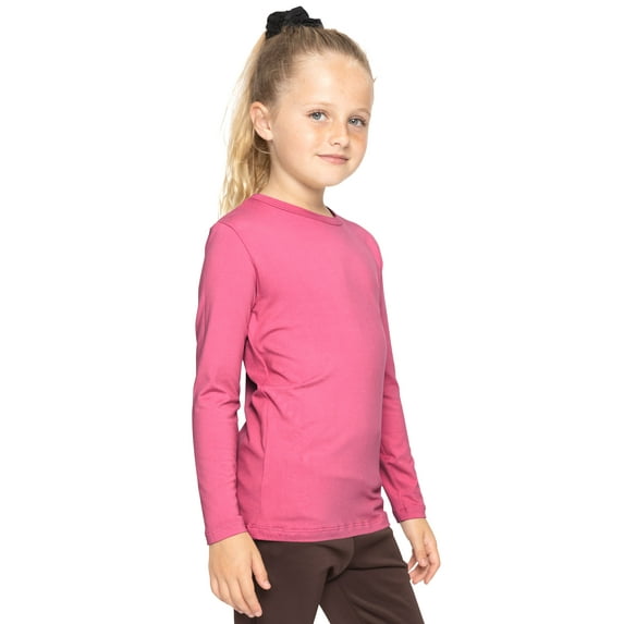 Stretch Is Comfort Girl's Poly/Spandex Crew Neck Long Sleeve Top Hot Pink X-Large