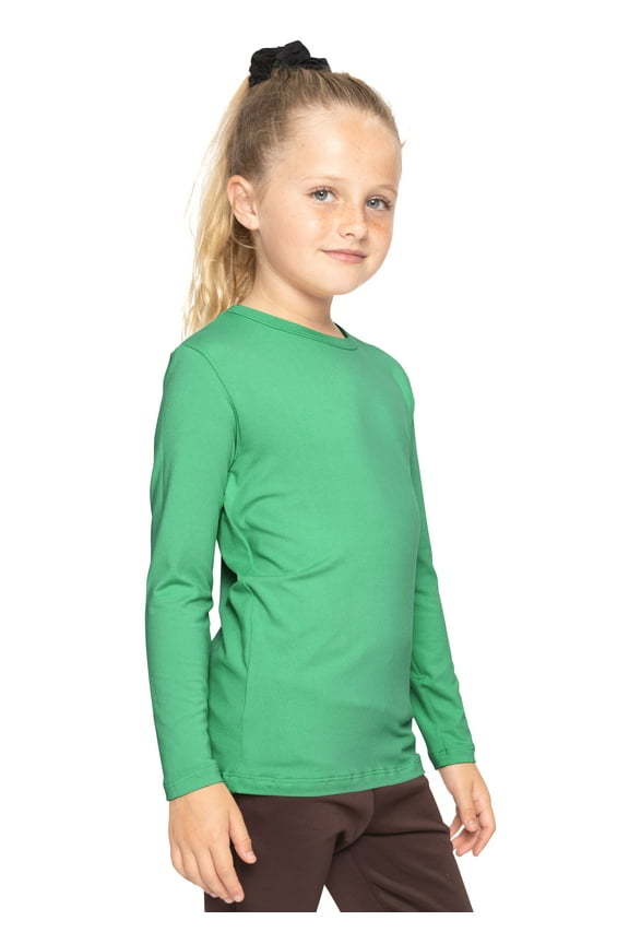 Girl's Poly/Spandex Crew Neck Long Sleeve Top Kelly Green Medium