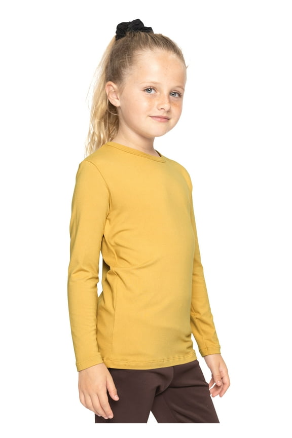 Girl's Poly/Spandex Crew Neck Long Sleeve Top Mustard Yellow Large