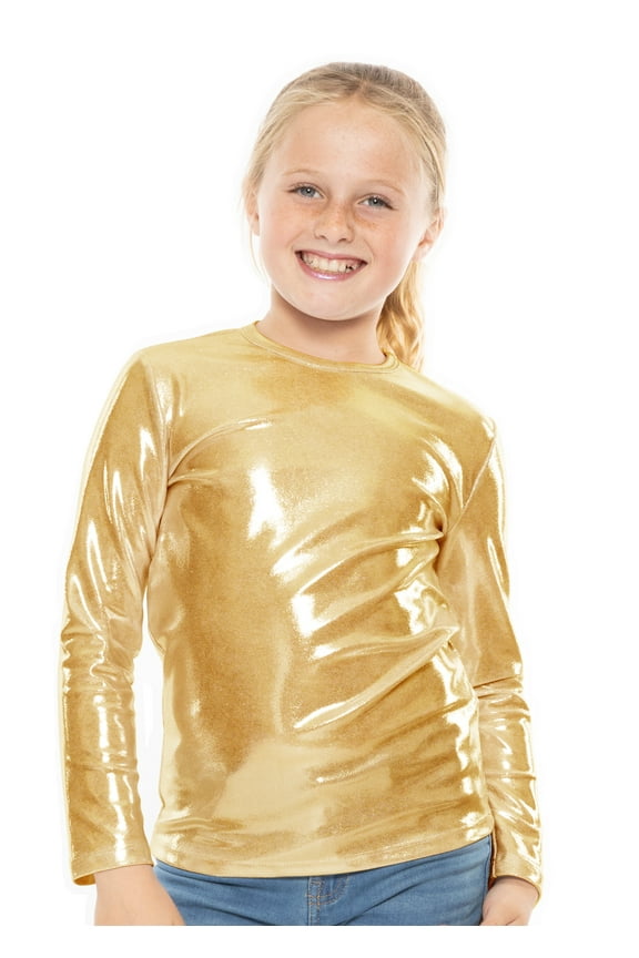 Girl's Poly/Spandex Crew Neck Long Sleeve Top Mystique Gold Small