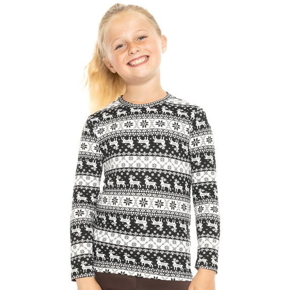 Stretch Is Comfort Girl's Poly/Spandex Crew Neck Long Sleeve Top Reindeer Small