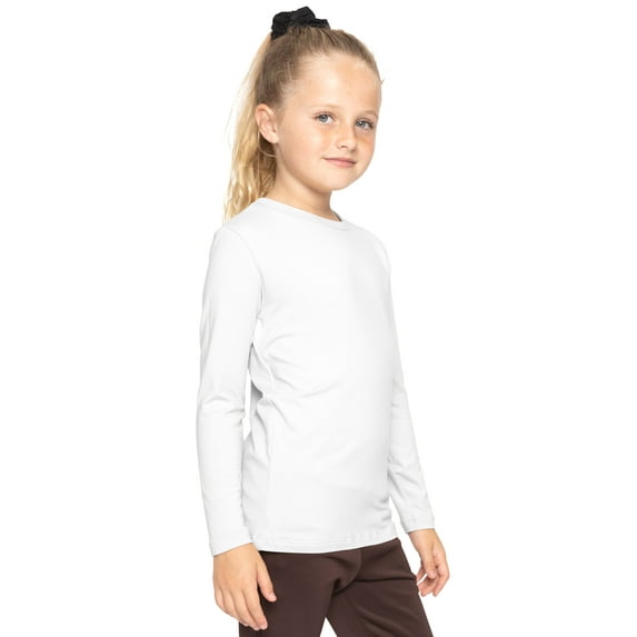 Stretch Is Comfort Girl's Poly/Spandex Crew Neck Long Sleeve Top White Large