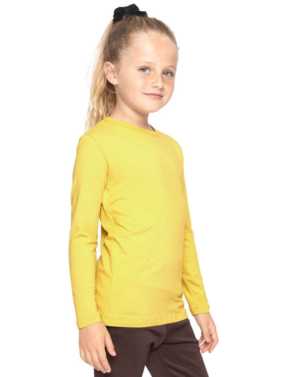 Girl's Poly/Spandex Crew Neck Long Sleeve Top Yellow Large