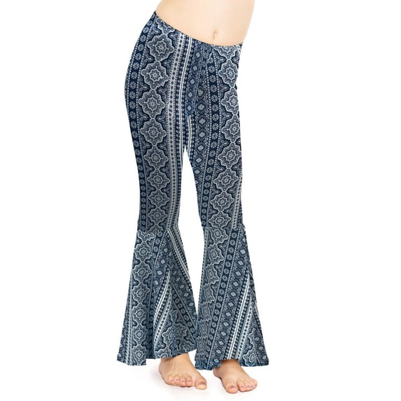 Stretch Is Comfort Girl's Poly/Spandex Stretch Bell Bottom Legging Boho Chakra Blue X-Large
