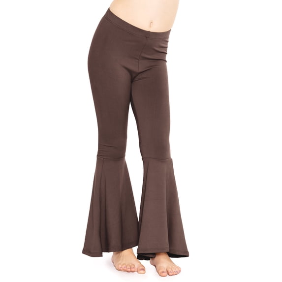 Stretch Is Comfort Girl's Poly/Spandex Stretch Bell Bottoms Flare Pants Brown XX-Small