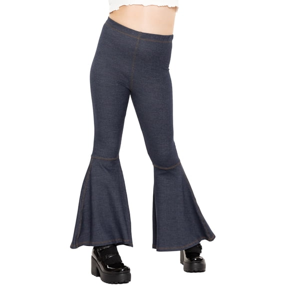 Stretch Is Comfort Girl's Poly/Spandex Stretch Bell Bottoms Flare Pants Denim Blue XX-Small