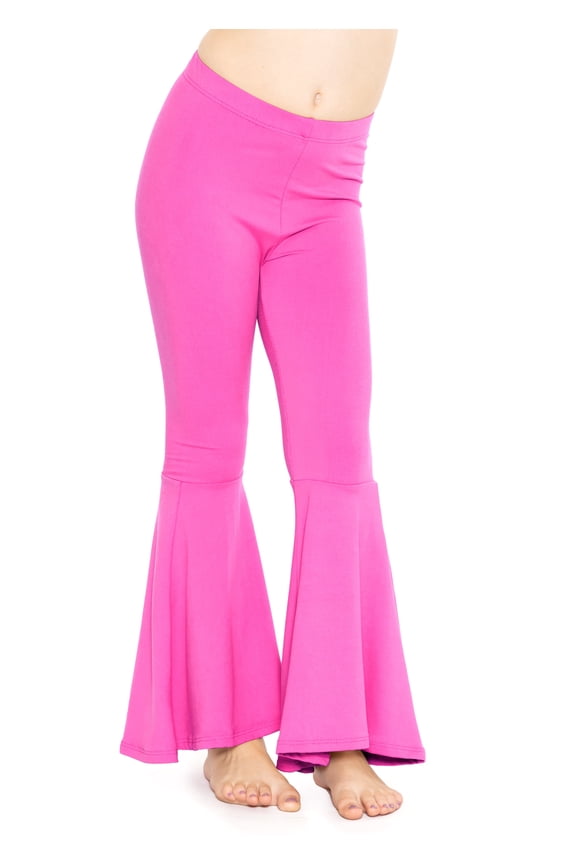 Girl's Poly/Spandex Stretch Bell Bottoms Flare Pants Neon Hot Pink Small