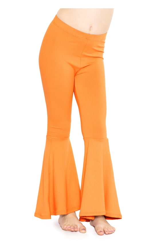 Girl's Poly/Spandex Stretch Bell Bottoms Flare Pants Orange X-Large