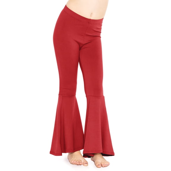 Stretch Is Comfort Girl's Poly/Spandex Stretch Bell Bottoms Flare Pants Red Large