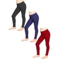 thumbnail image 1 of Stretch Is Comfort Girl's Set of 3 Cotton Footless Leggings Black Navy-Blue Burgundy Large, 1 of 6