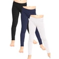 thumbnail image 1 of Stretch Is Comfort Girl's Set of 3 Cotton Footless Leggings Black Navy-Blue White Large, 1 of 6