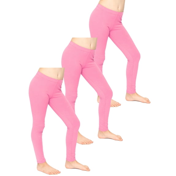 Stretch Is Comfort Girl's Set of 3 Cotton Footless Leggings Light Pink Large