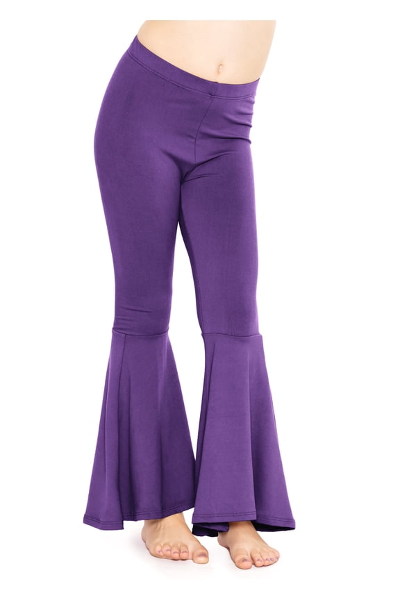 Girl's Poly/Spandex Stretch Bell Bottoms Flare Pants Purple Large