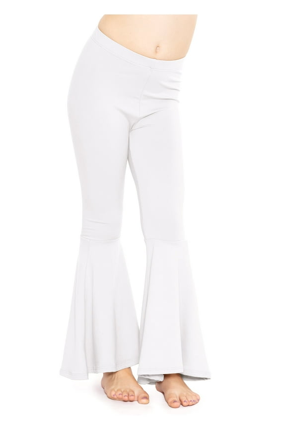 Girl's Poly/Spandex Stretch Bell Bottoms Flare Pants White Medium