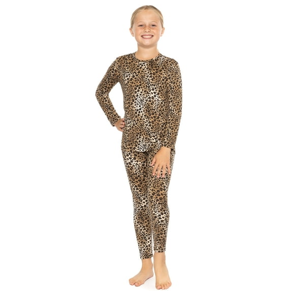 Stretch Is Comfort Oh so Soft Youth Girl's Set Long Sleeve Crew and Leggings Brown Cheetah Medium