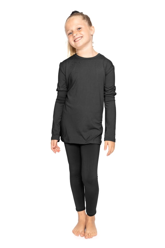 Oh so Soft Youth Girl's Set Long Sleeve Crew and Leggings Black X-Large