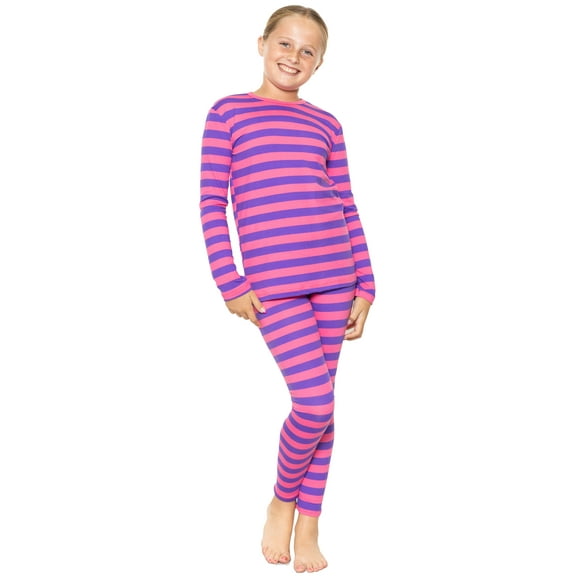 Stretch Is Comfort Oh so Soft Youth Girl's Set Long Sleeve Crew and Leggings Pink Purple Stripes Large