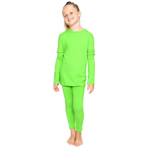 Stretch Is Comfort Oh so Soft Youth Girl's Set Long Sleeve Crew and Leggings Neon Lime X-Small