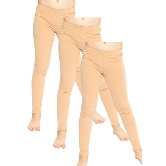 Stretch Is Comfort Stretchy Girl's Cotton Leggings 3 Pack Beige X-Small