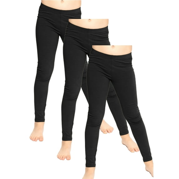 Stretch Is Comfort Stretchy Girl's Cotton Leggings 3 Pack Black Small