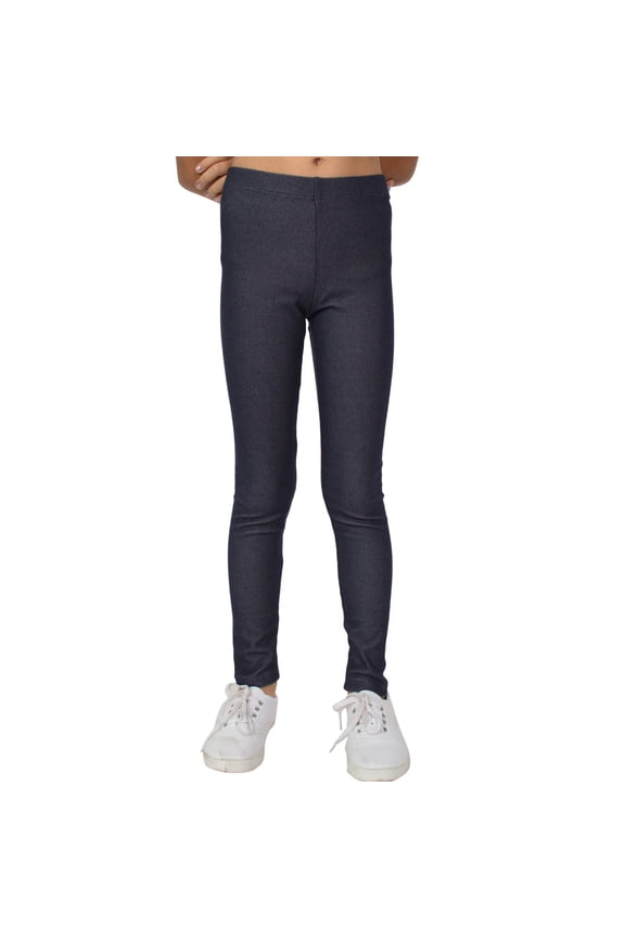 Stretchy Girl's Cotton Leggings Denim Blue X-Large