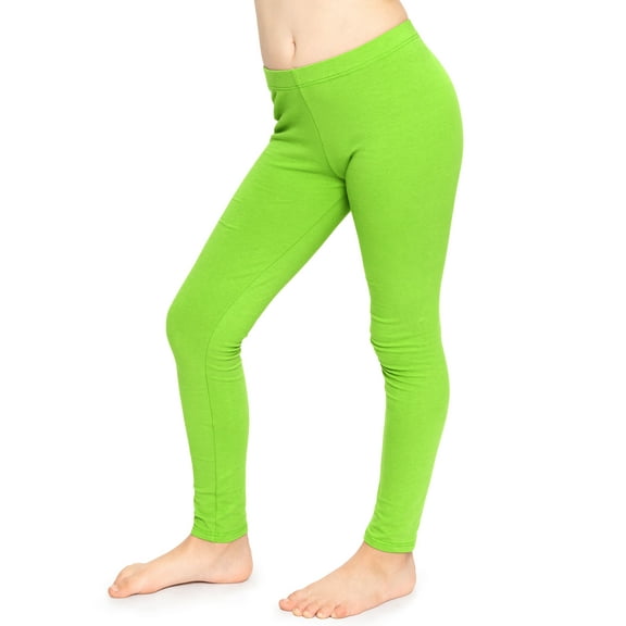 Stretch Is Comfort Stretchy Girl's Cotton Leggings Lime Green Medium