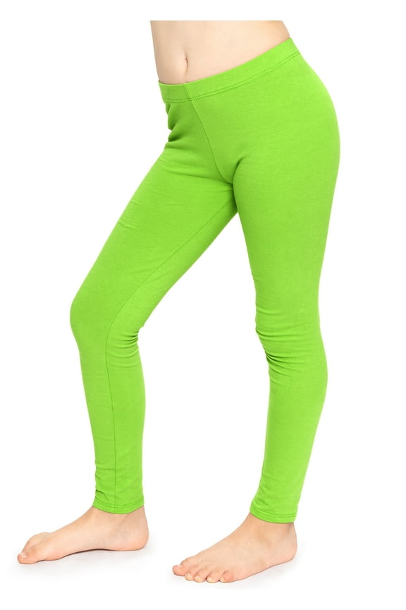 Stretchy Girl's Cotton Leggings Lime Green XX-Large