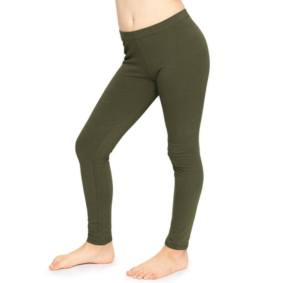 Stretch Is Comfort Stretchy Girl's Cotton Leggings Olive Green Medium