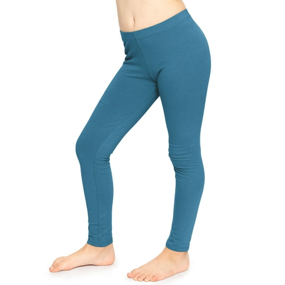 Stretch Is Comfort Stretchy Girl's Cotton Leggings Teal Small