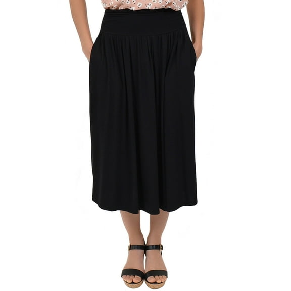 Stretch Is Comfort Women's Casual Ruched Below Knee Length Midi Skirt with Pockets | Adult Small- 3x