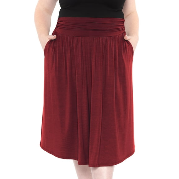Stretch Is Comfort Women's Casual Ruched Below Knee Length Midi Skirt with Pockets | Adult Small- 3x
