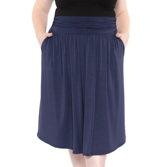 Stretch Is Comfort Women's Casual Ruched Below Knee Length Midi Skirt with Pockets | Adult Small- 3x