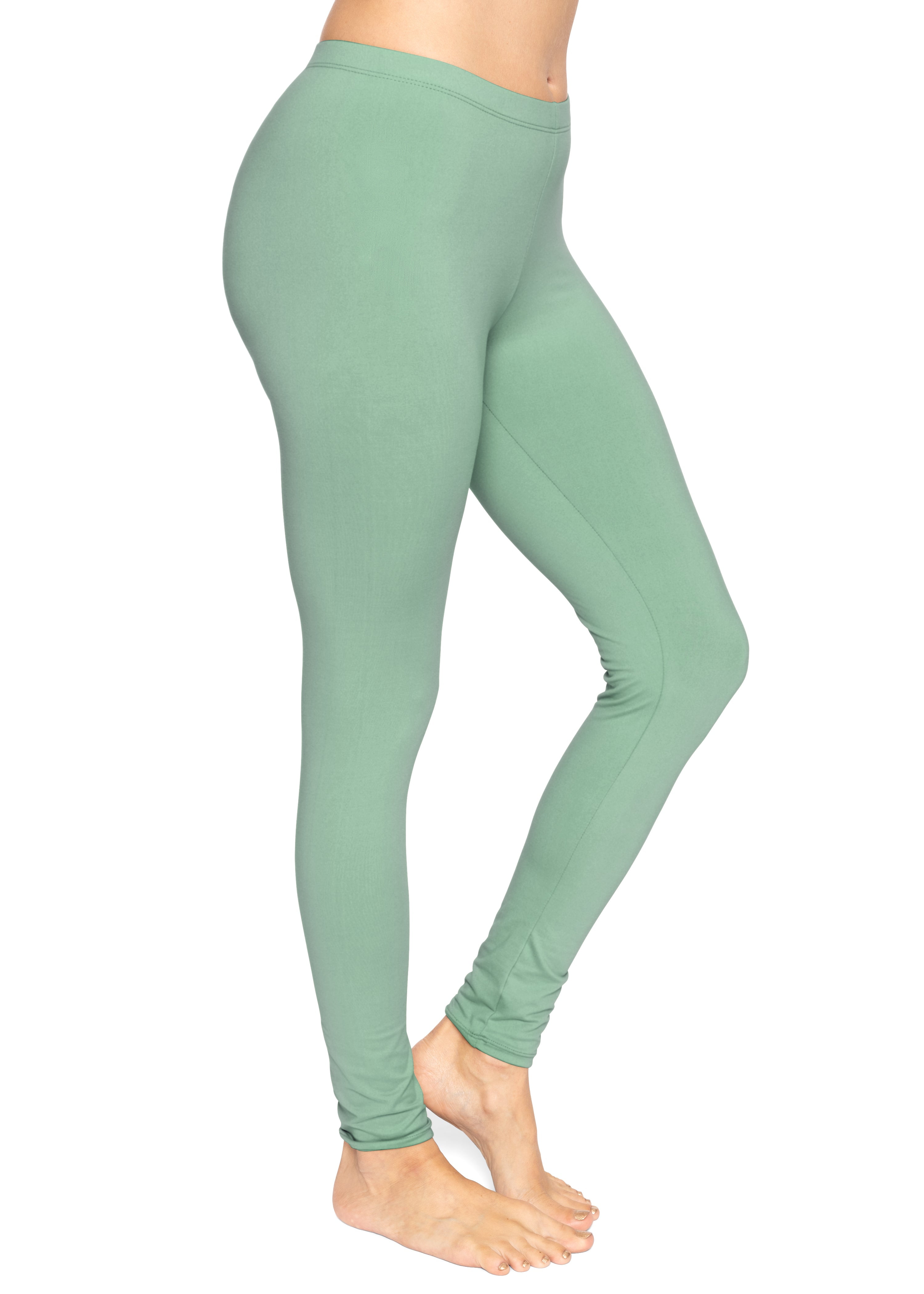 Stretch Is Comfort Women's Cotton Leggings - Full Length, Lime Green, Soft 95% Cotton 5% Spandex