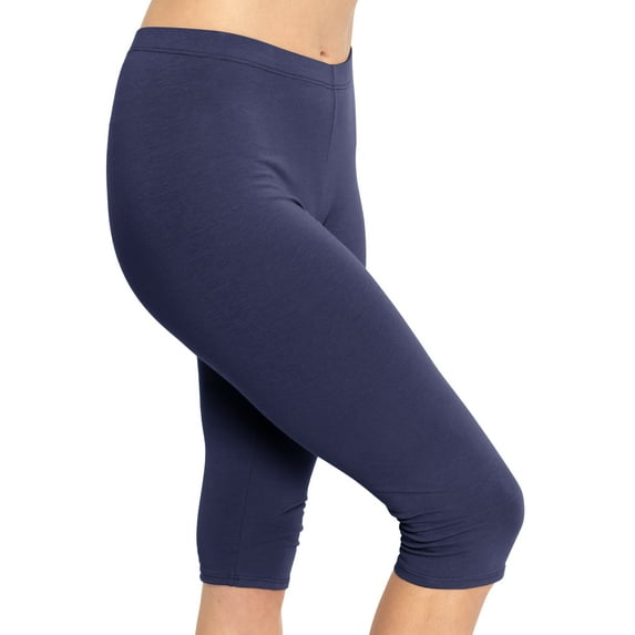 Stretch Is Comfort Women's Cotton Knee Length Leggings Navy Blue X-Small