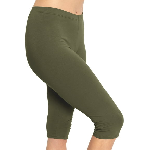 Stretch Is Comfort Women's Cotton Knee Length Leggings Olive Green Small