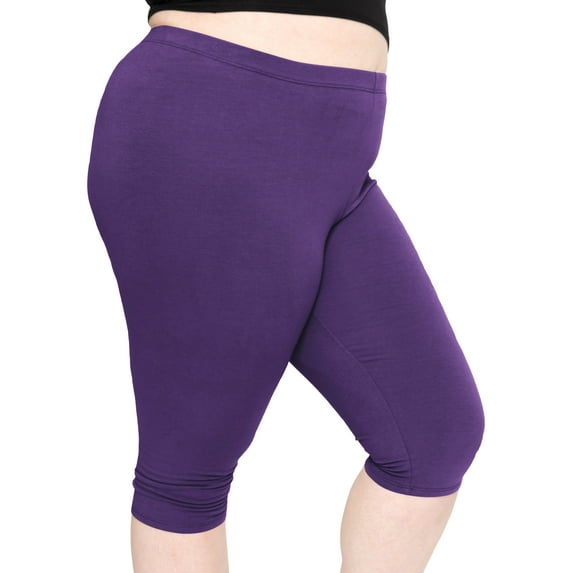 Stretch Is Comfort Women's Cotton Knee Length Leggings Purple 2X