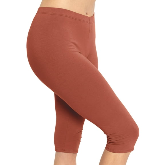 Stretch Is Comfort Women's Cotton Knee Length Leggings Rust Small